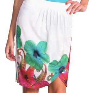 Desigual Wrap Skirt White/Turquoise Size M